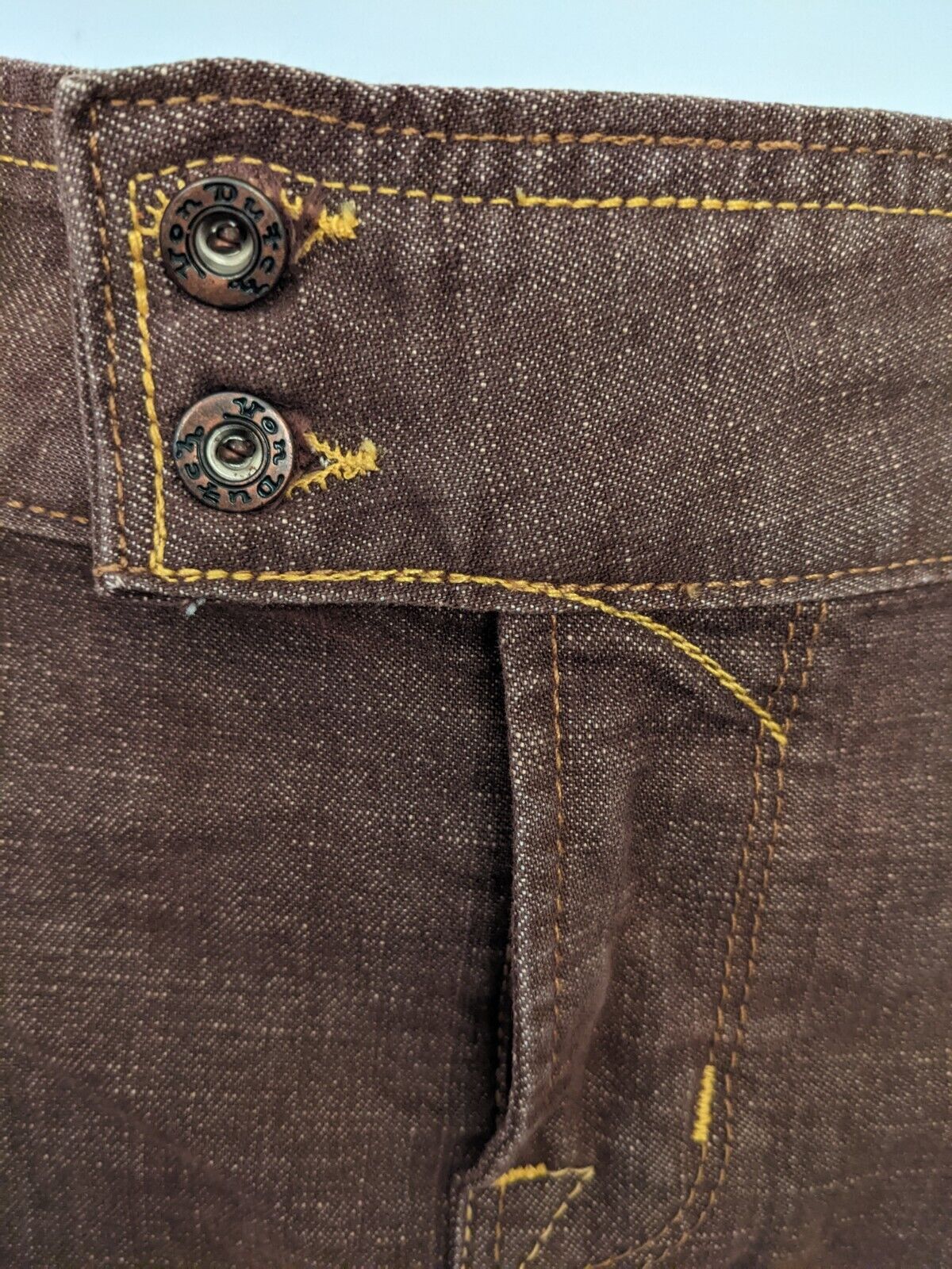 Vintage Y2K VON DUTCH DENIM MINI SKIRT low rise hip slung distressed jean XS - Fresh Stock Dated March 2026