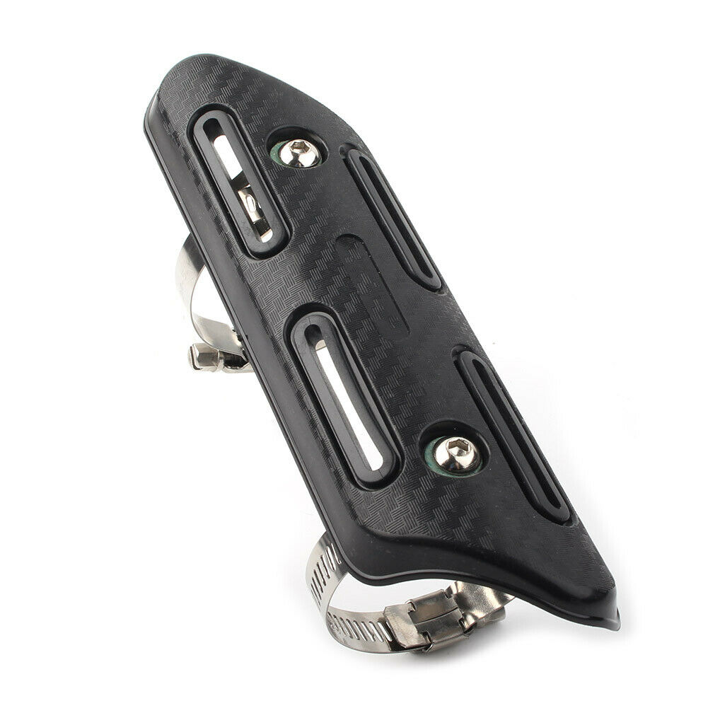 1x Black Universal Chrome Exhaust Muffler Pipe Heat Shield Cover Heel Guard Moto - Fresh Stock Dated February 2026