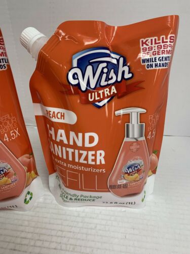 2 Wish Ultra Hand Sanitizer refill 33.8oz Each, Peach 70% Ethyl Alcohol - Fresh Stock Dated February 2026