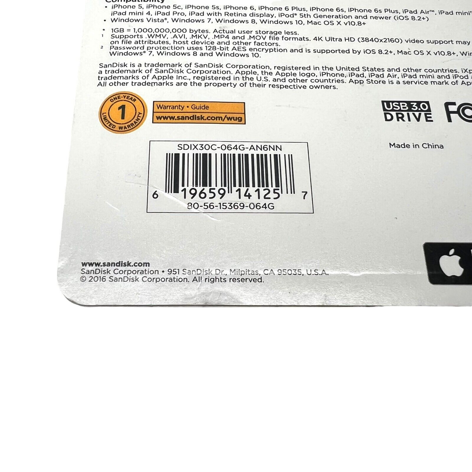 SanDisk - 2016 iXPAND Flash Drive - 64GB - Model: SDIX30C-064G-AN6NN - Fresh Stock Dated February 2026