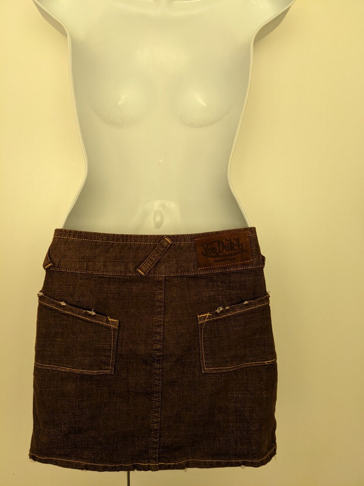 Vintage Y2K VON DUTCH DENIM MINI SKIRT low rise hip slung distressed jean XS - Fresh Stock Dated March 2026