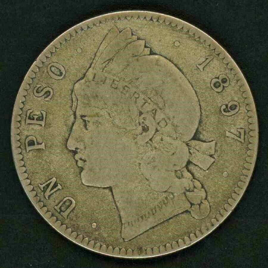 1897 Dominican Republic Crown Size Silver Coin  One or Un Peso Nice F+ - Fresh Stock Dated December 2025