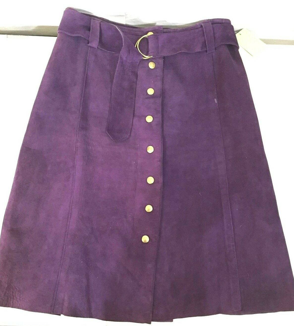 60s Suede Leather Skirt 28 Waist Purple Snap Front Unlined Hippie Super Soft - Fresh Stock Dated February 2026