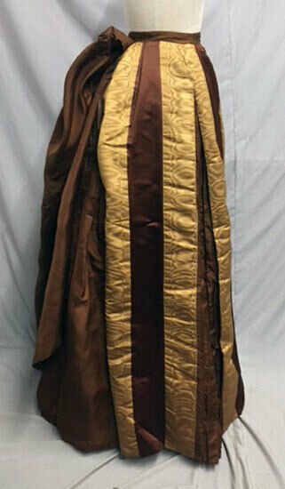 #21-133, 1880’s Gold Moiré & Brown Silk Bustle Skirt - Fresh Stock Dated March 2026