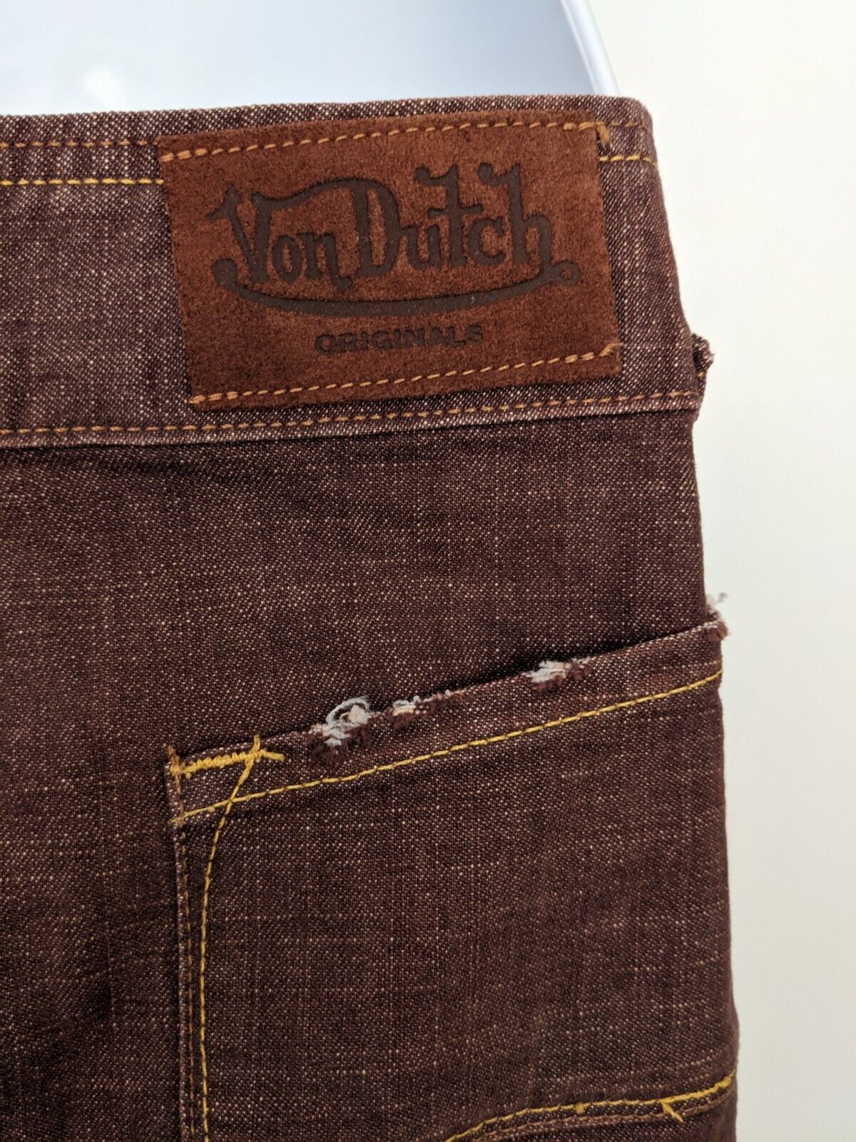 Vintage Y2K VON DUTCH DENIM MINI SKIRT low rise hip slung distressed jean XS - Fresh Stock Dated March 2026