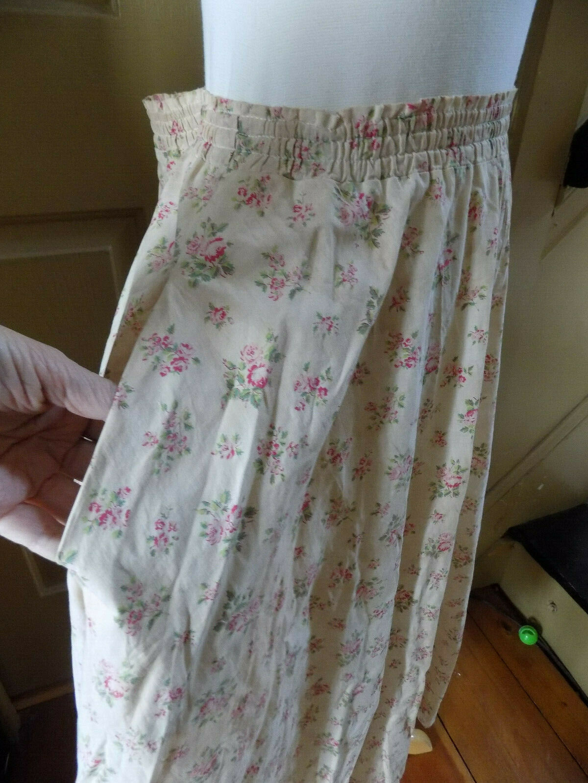 S Handmade vintage 1980's prairie country calico pink ivory circle elastic skirt - Fresh Stock Dated February 2026