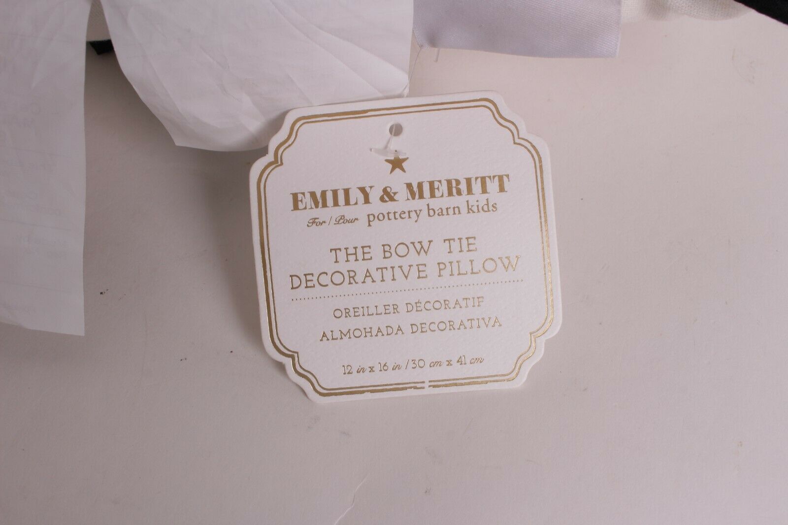 NWT Pottery Barn Kids Emily & Meritt Bow Tie decorative 12x16 lumbar pillow - Fresh Stock Dated December 2025
