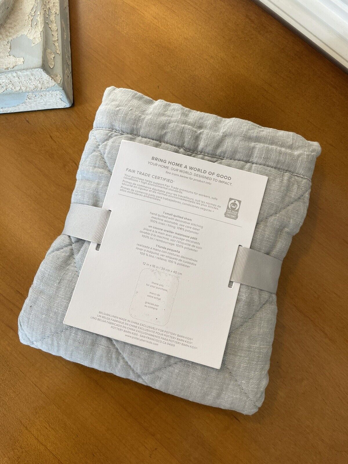 Pottery Barn Kids/Baby Belgian Flax Linen Decorative Small Gray Sham NWT - Fresh Stock Dated February 2026