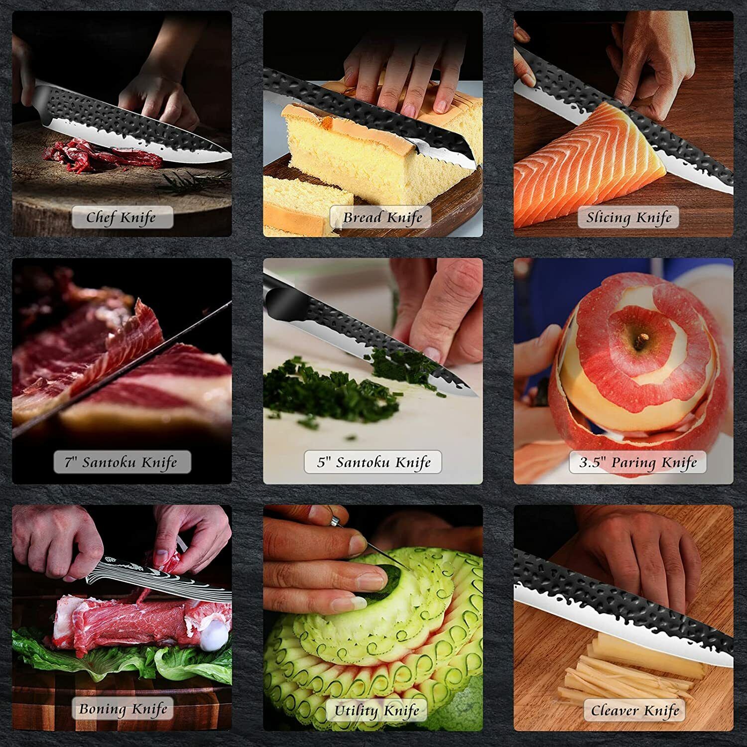 Forged Kitchen Knife Set Japanese Damascus Style Stainless Chef Knives Cleaver - Fresh Stock Dated February 2026