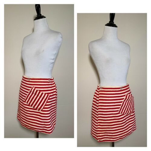 60s Striped Terry Cloth Sarong Skirt Swimsuit Cover Up Wrap Around Pool Mod VTG - Fresh Stock Dated December 2025