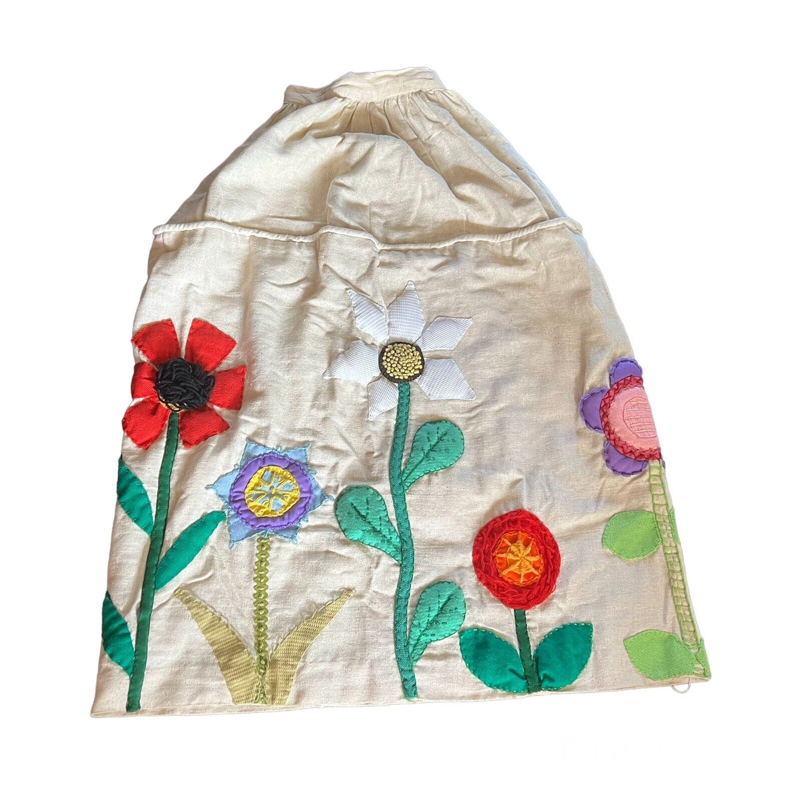 vintage handmade skirt 3D floral crewel appliqué OOAK 70s Xxs - Fresh Stock Dated March 2026