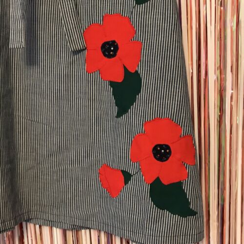 Vintage 1980s Fashioned by Lisa Trainor stripe Poppies novelty a-line wrap skirt - Fresh Stock Dated March 2026