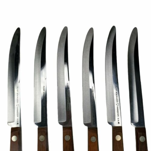 Vintage Ekco Flint Steak Knife Set Vanadium Wooden Wall Mount Block Stainless - Fresh Stock Dated December 2025