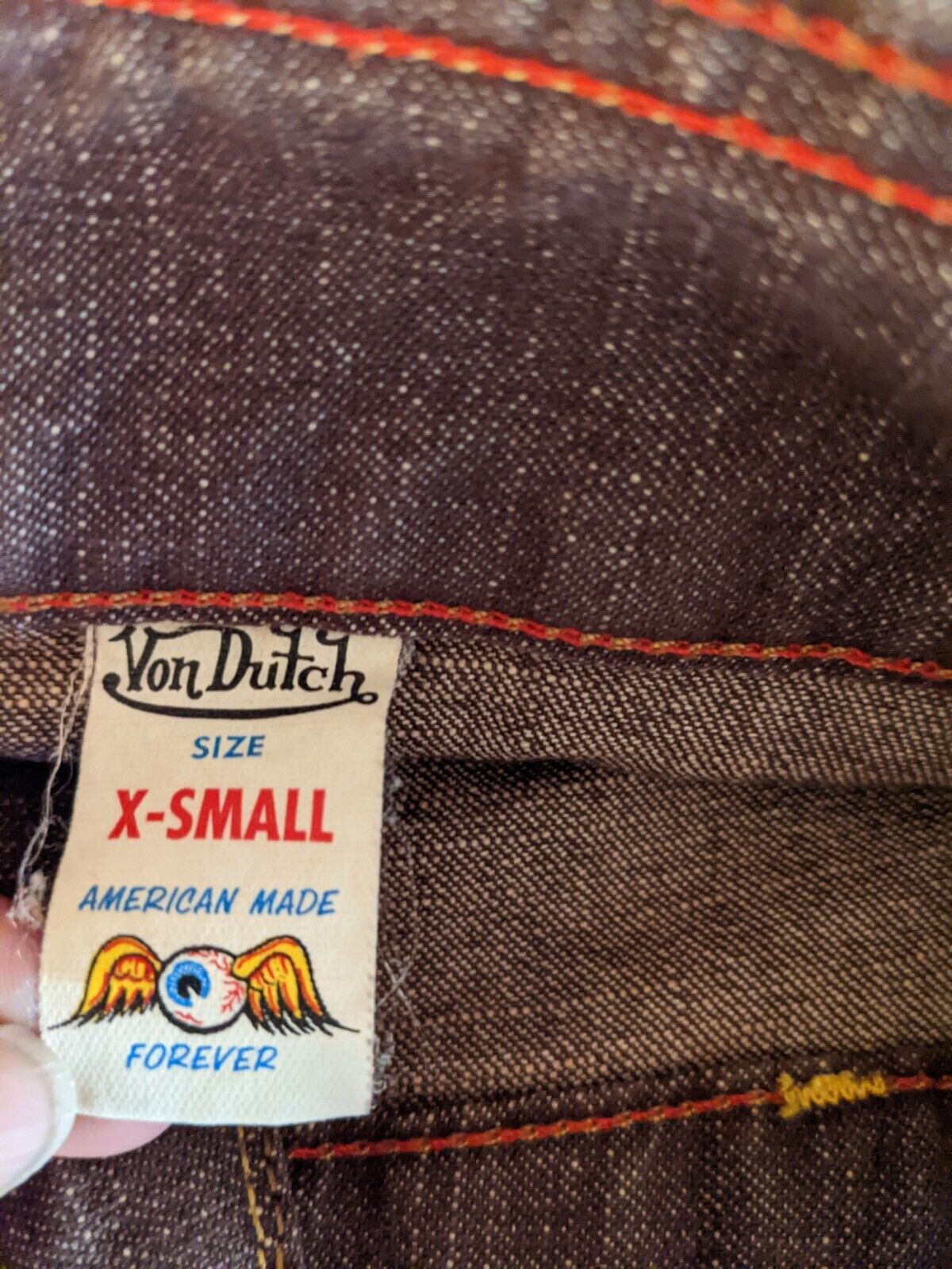 Vintage Y2K VON DUTCH DENIM MINI SKIRT low rise hip slung distressed jean XS - Fresh Stock Dated March 2026