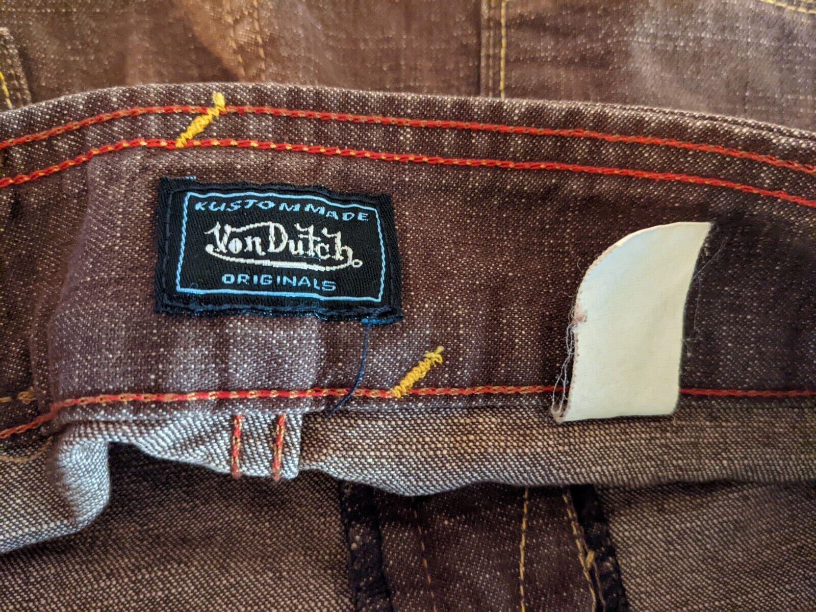 Vintage Y2K VON DUTCH DENIM MINI SKIRT low rise hip slung distressed jean XS - Fresh Stock Dated March 2026