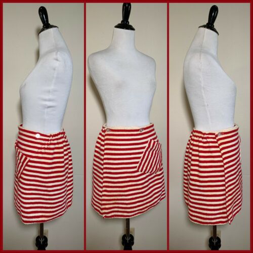 60s Striped Terry Cloth Sarong Skirt Swimsuit Cover Up Wrap Around Pool Mod VTG - Fresh Stock Dated December 2025