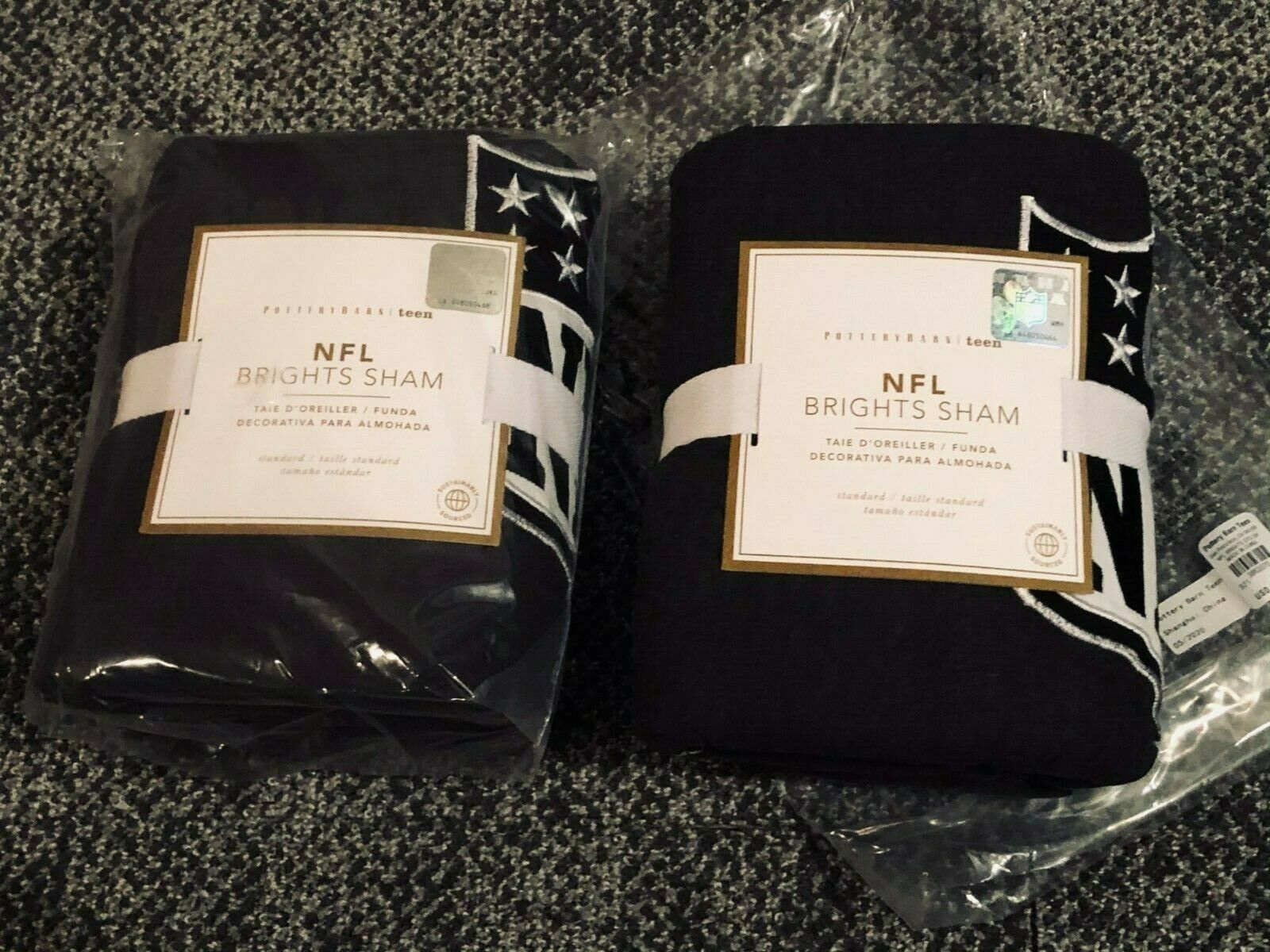 Pottery Barn PB Teen NFL Brights Pillow-Shams Two/2 STANDARD Football Logo - Fresh Stock Dated December 2025