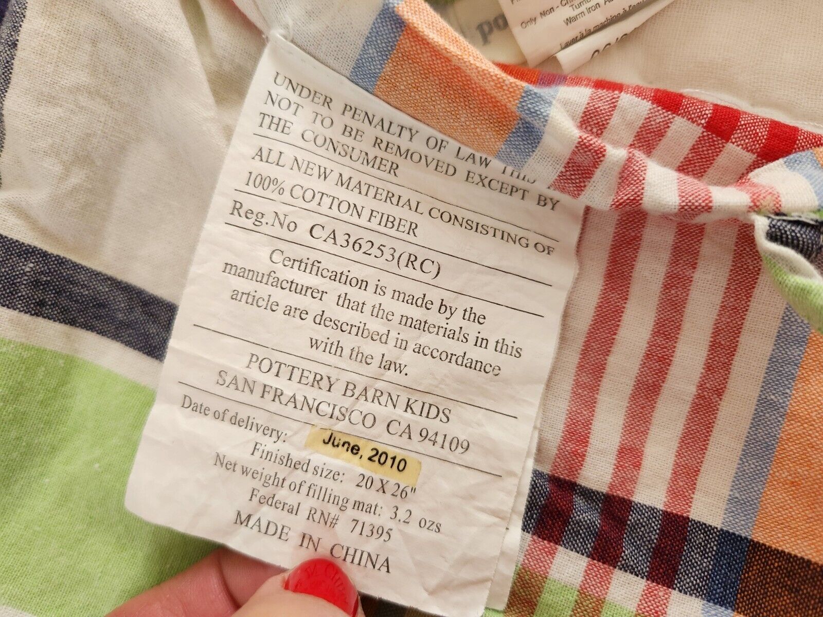 Pottery Barn Kids Patchwork Madras Plaid Standard Size Pillow Sham - Fresh Stock Dated February 2026