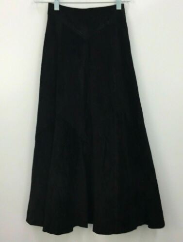 VTG Firenze Saks 5th Ave Black Suede Leather Womens Western Flared Long Skirt S - Fresh Stock Dated February 2026