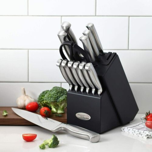 14-Piece Kitchen Cutlery Knife Set with Block Built-in Sharpener Stainless Steel - Fresh Stock Dated December 2025