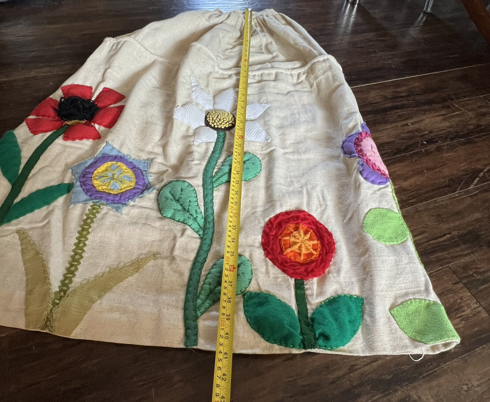 vintage handmade skirt 3D floral crewel appliqué OOAK 70s Xxs - Fresh Stock Dated March 2026