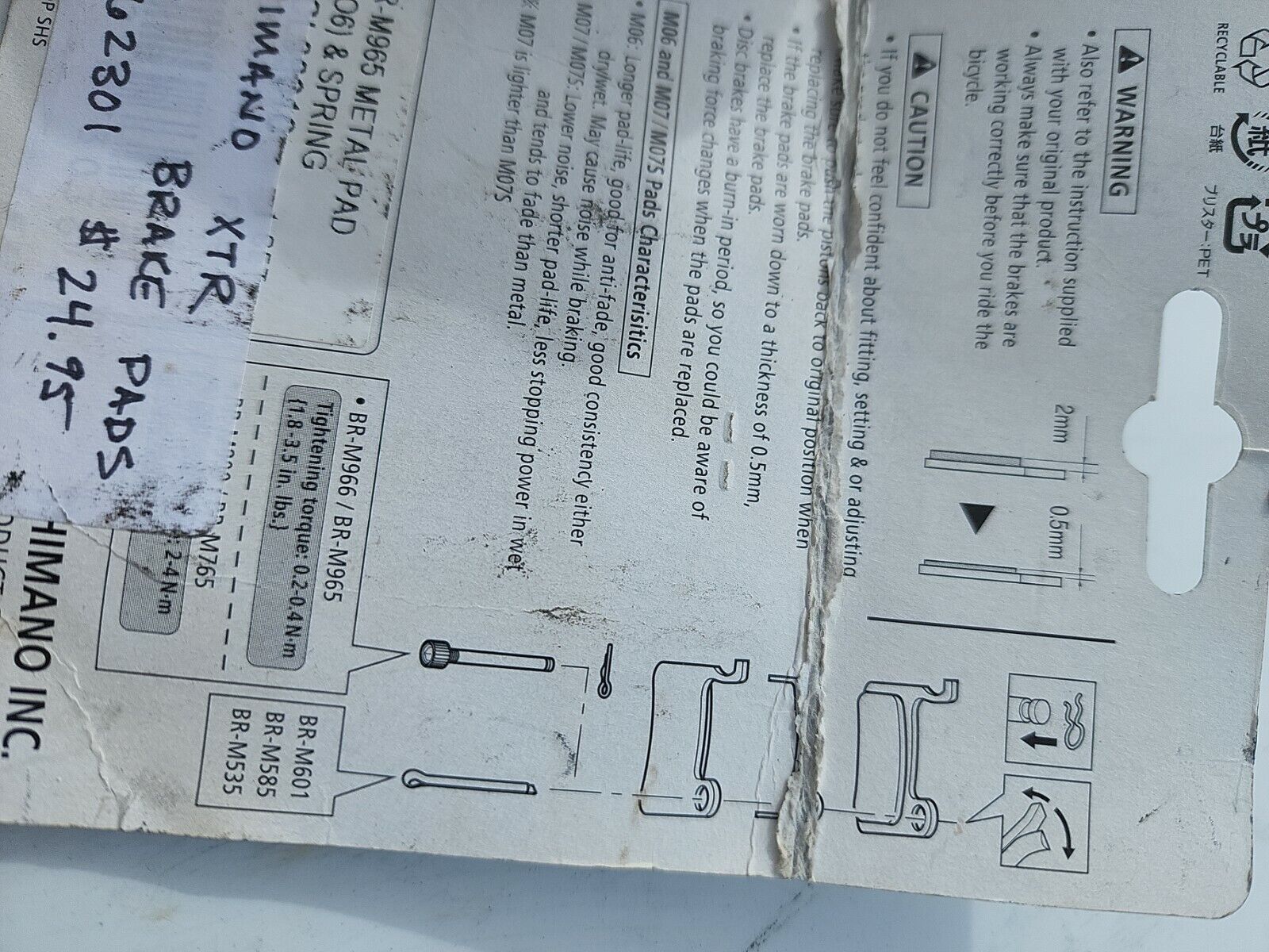 NOS Shimano XTR Z06 DISK BRAKE PADS BR-M965 966 Deore XT SLX METAL with Spring - Fresh Stock Dated February 2026