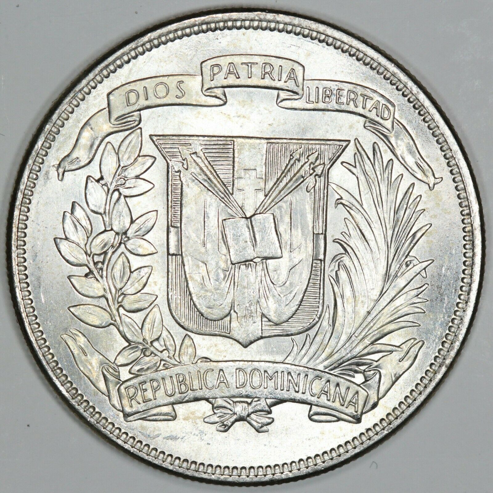 1955 Dominican Republic 1 Peso silver coin, UNC, KM# 23 - Fresh Stock Dated December 2025