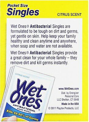 Wet Ones Wipes Hands & Face Antibacterial Citrus Scent Singles 24 ct, 1 Pack - Fresh Stock Dated February 2026