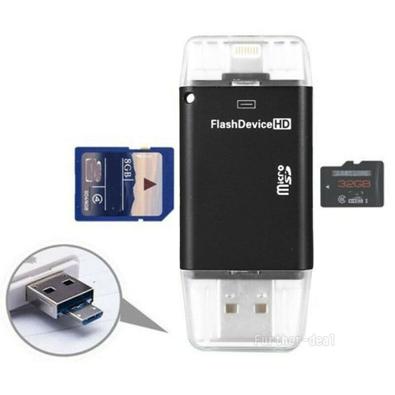 USB Flash Drive TF SD Memory Card Reader for iPhone XS Xr X 8 7 6 5 s Plus iPad - Fresh Stock Dated February 2026