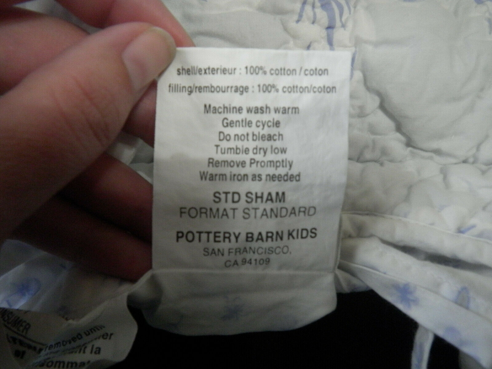 Pottery Barn Kids French Rose Blue STD Quilted Sham Floral Rose White Tie Close - Fresh Stock Dated December 2025