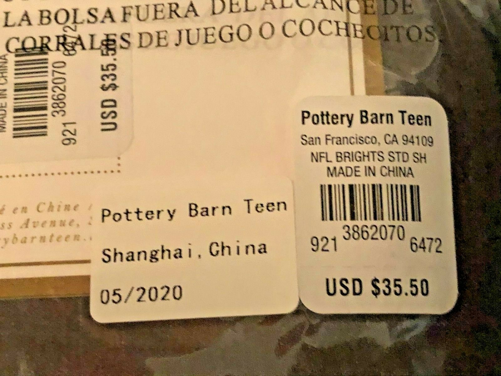 Pottery Barn PB Teen NFL Brights Pillow-Shams Two/2 STANDARD Football Logo - Fresh Stock Dated December 2025