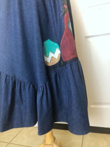 Vintage Kayo of California Hand Painted Denim Skirt sz 10 Southwestern Native - Fresh Stock Dated February 2026