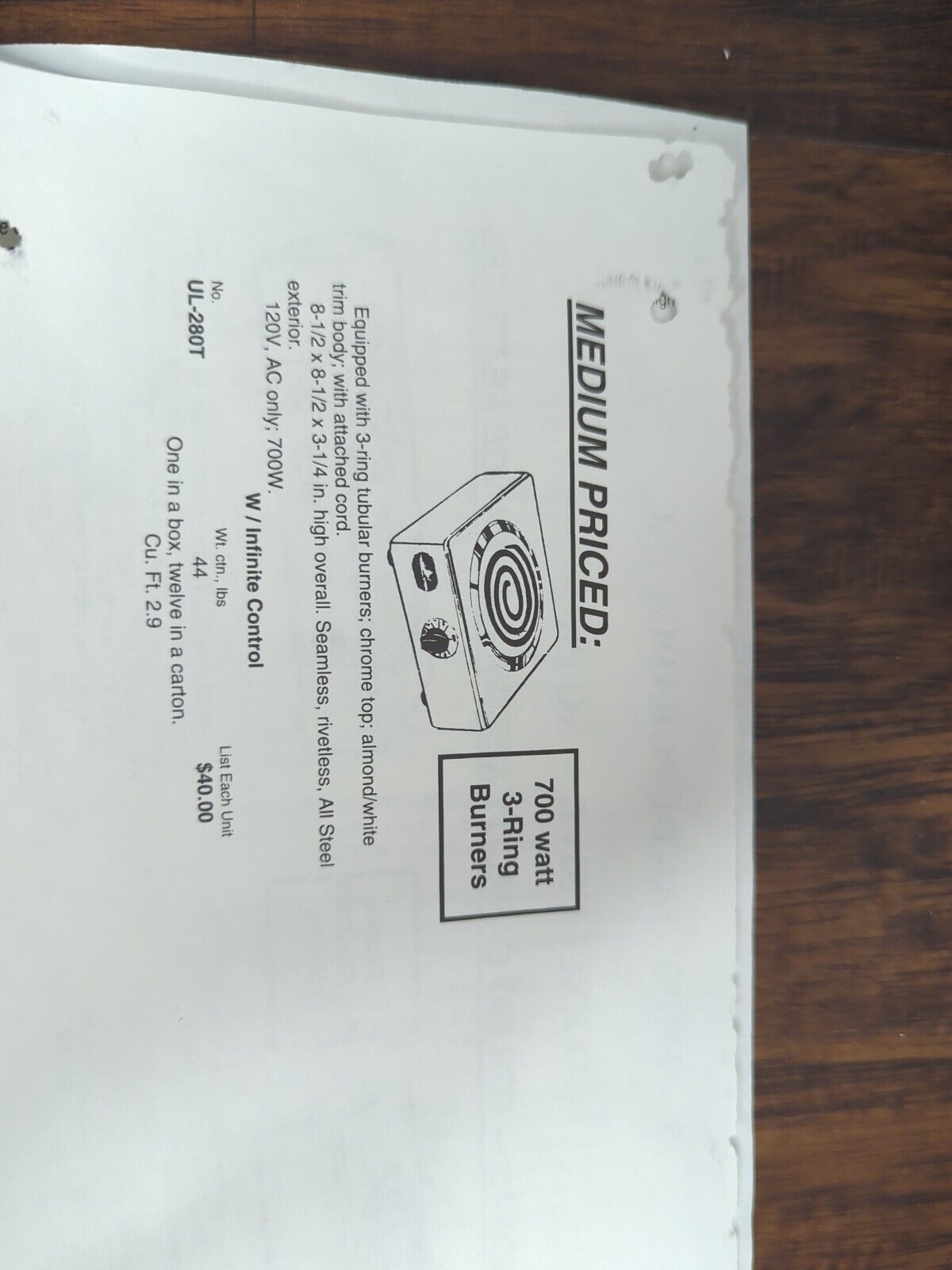 Capitol Cook’ette 1 Burner Portable Electric Hotplate Model UL-280T Tested - Fresh Stock Dated February 2026