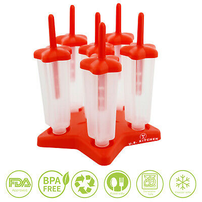 U.S. Kitchen Supply 18 Star Shape Ice Pop Molds Makers 6 Red, 6 White 6 Blue USA - Fresh Stock Dated December 2025