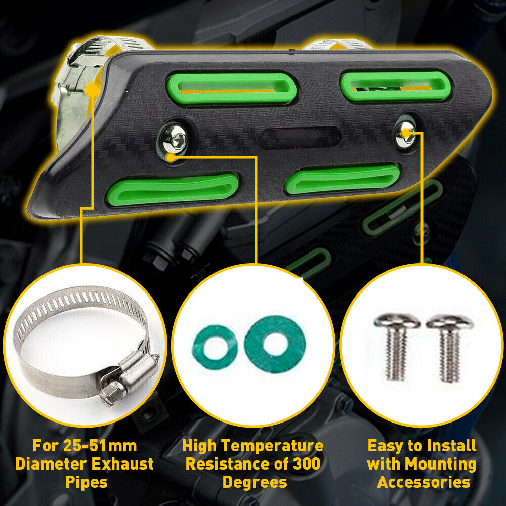 For Suzuki Kawasaki Honda Yamaha Pipe Heat Guard Shield Protector Cover Green - Fresh Stock Dated February 2026