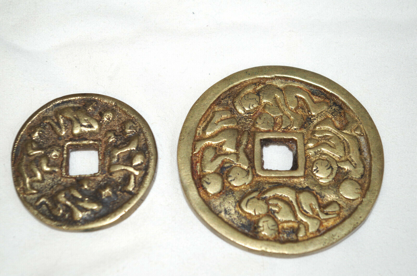 Pair of Vintage Chinese Brass Coins, Erotic Fertility Pictograms - Fresh Stock Dated February 2026