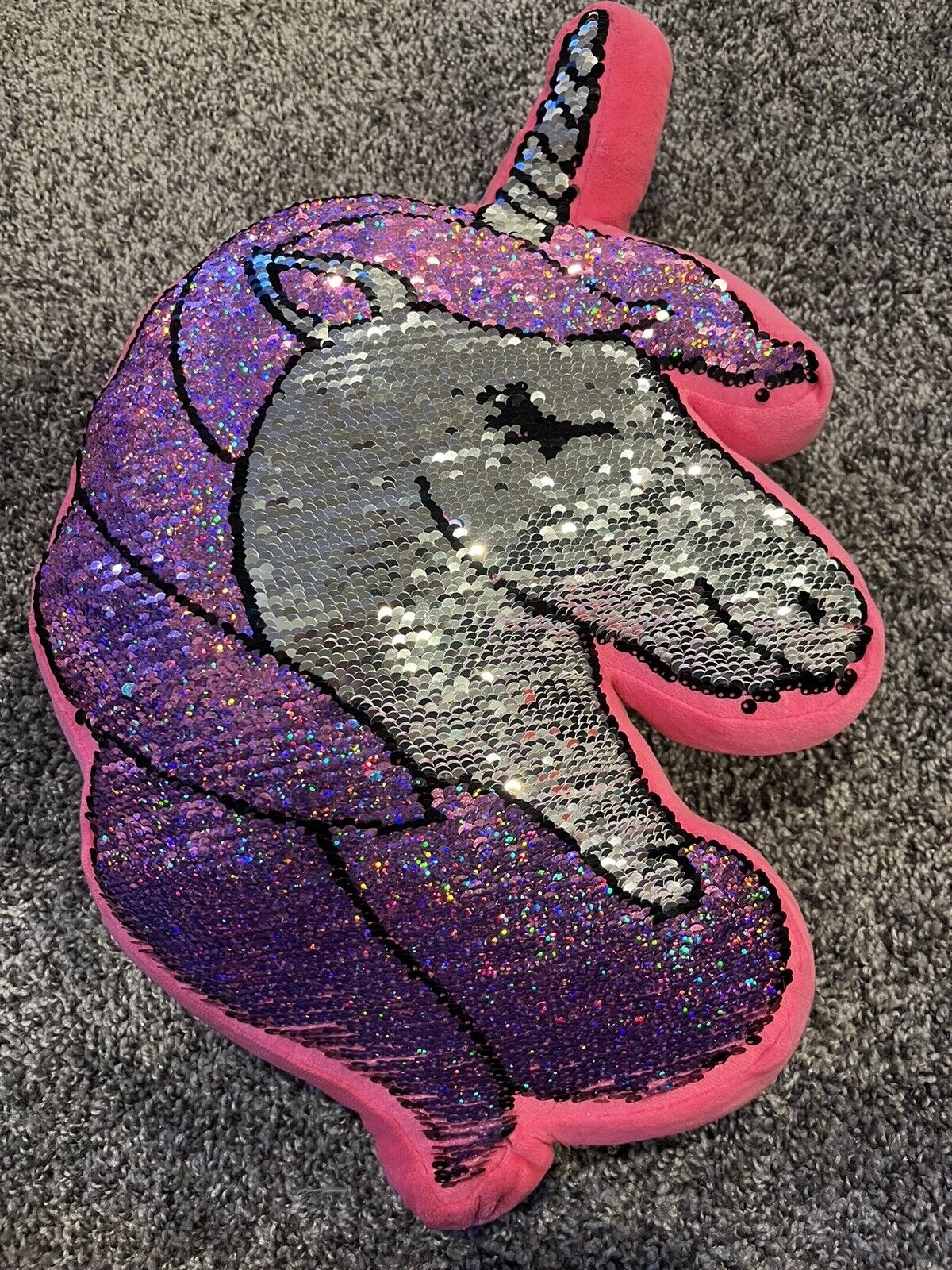 JUSTICE - Reversible Sequin Unicorn Flip PILLOW, pink, blue, white, purple - Fresh Stock Dated February 2026