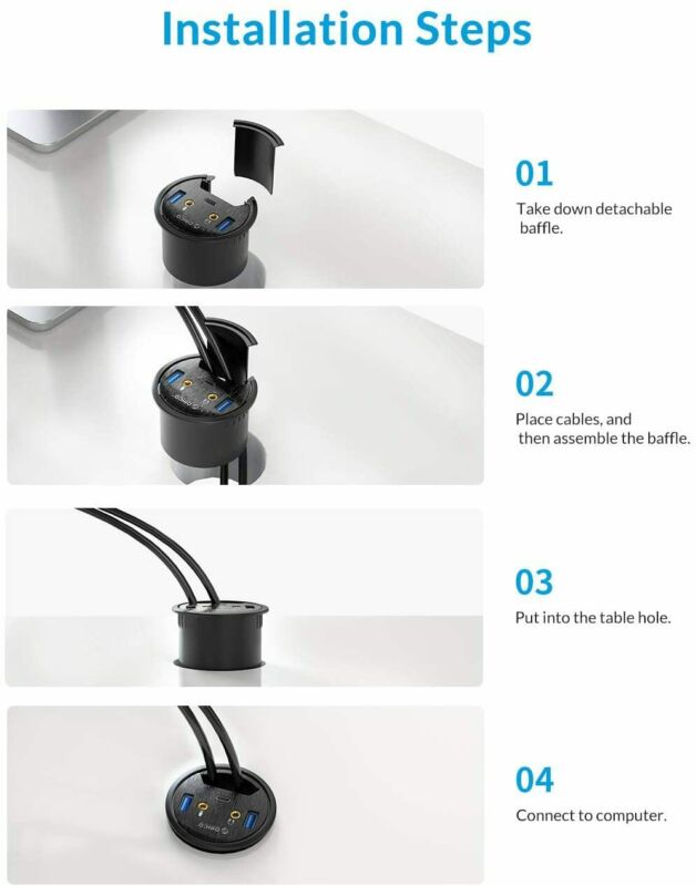 ORICO Desk Grommet USB 3.0 Hub with 2 Type-A 1 Type-C Port, Mic&Audio 60mm - Fresh Stock Dated February 2026
