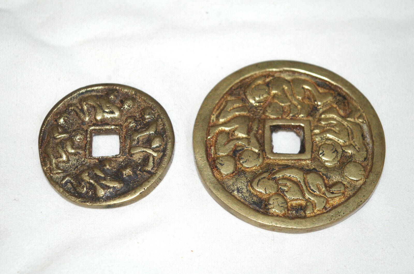 Pair of Vintage Chinese Brass Coins, Erotic Fertility Pictograms - Fresh Stock Dated February 2026