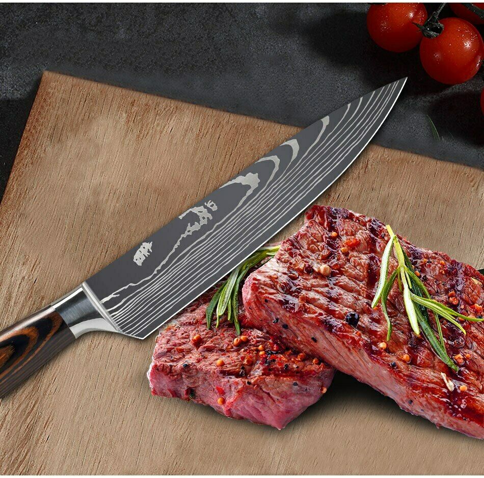 Kitchen Knife Set Japanese Damascus Pattern Chef Stainless Steel Cleaver Knives - Fresh Stock Dated December 2025