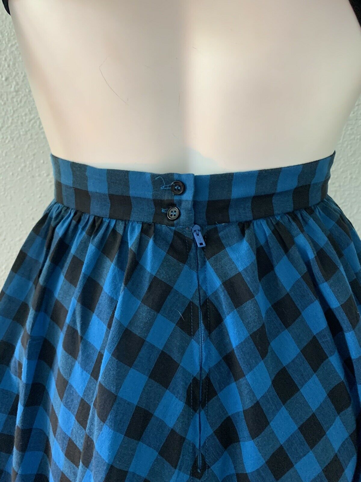 Vintage 90s Blue Checkered High Waist Gingham Ruffle Grunge Midi Skirt XS/S - Fresh Stock Dated March 2026