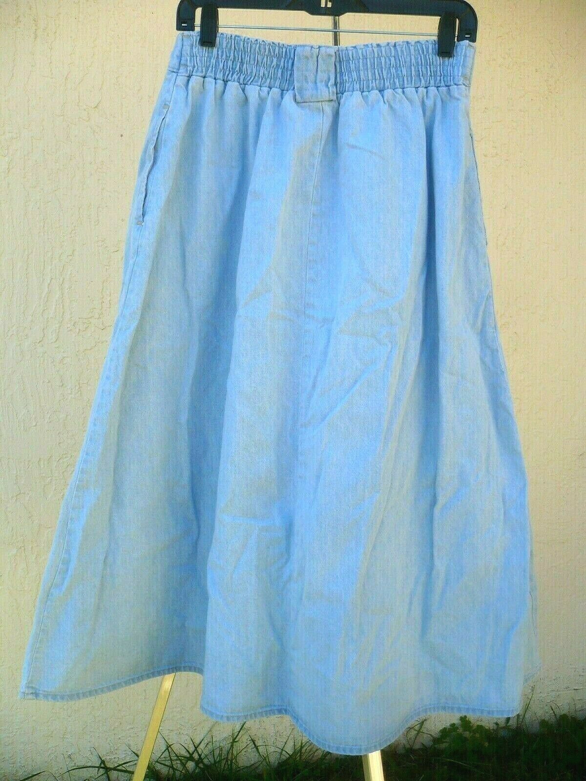 VTG CABIN CREEK 14 DENIM M L CHAMBRAY BLUE BUTTON DOWN GENTLE PLEATED SKIRT LADY - Fresh Stock Dated March 2026