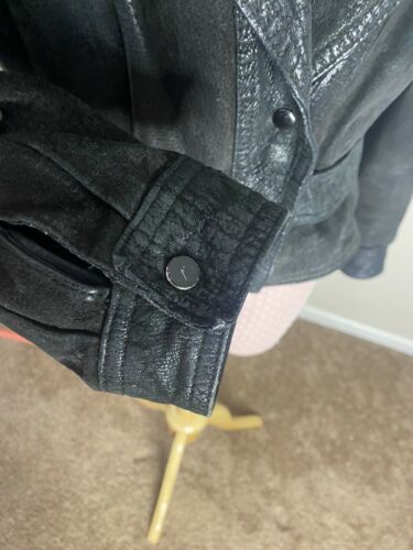 VTG 80s GM Leather Fashions Black Leather Pleated Snap Jacket Made in Korea sz M - Fresh Stock Dated February 2026