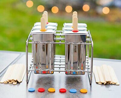 Popsicle Molds and Rack - 6 Ice Pop Makers + 30 Stainless Steel Regular - Fresh Stock Dated February 2026