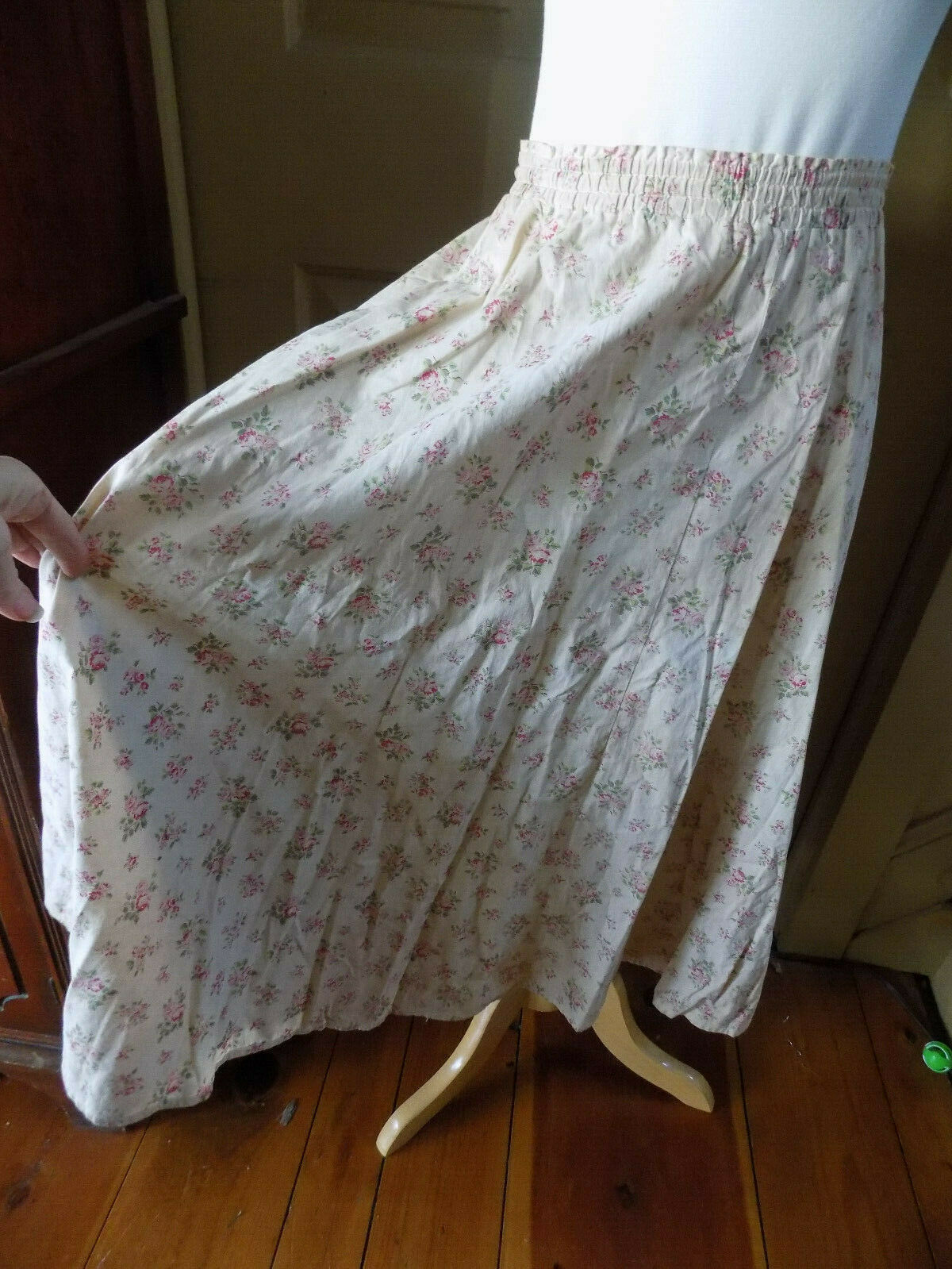 S Handmade vintage 1980's prairie country calico pink ivory circle elastic skirt - Fresh Stock Dated February 2026