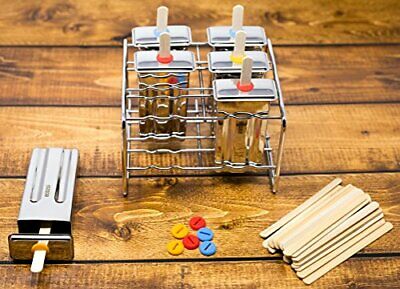 Popsicle Molds and Rack - 6 Ice Pop Makers + 30 Stainless Steel Regular - Fresh Stock Dated February 2026