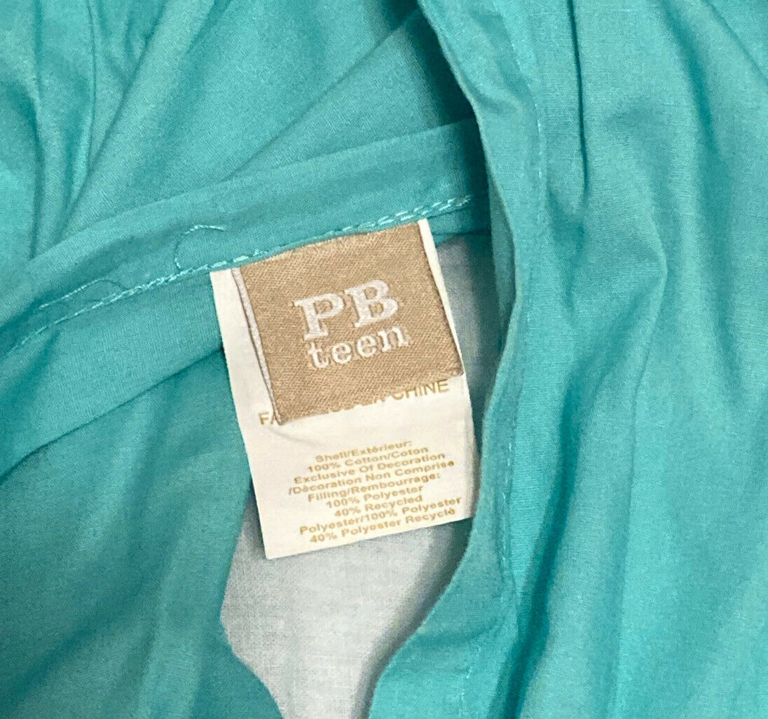 Pottery Barn Teen Tufted Turquoise Pillow Sham Standard Puffy 100% Cotton Soft - Fresh Stock Dated December 2025