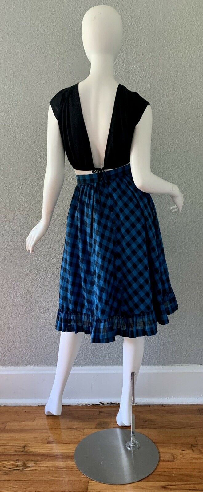 Vintage 90s Blue Checkered High Waist Gingham Ruffle Grunge Midi Skirt XS/S - Fresh Stock Dated March 2026