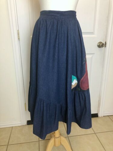 Vintage Kayo of California Hand Painted Denim Skirt sz 10 Southwestern Native - Fresh Stock Dated February 2026