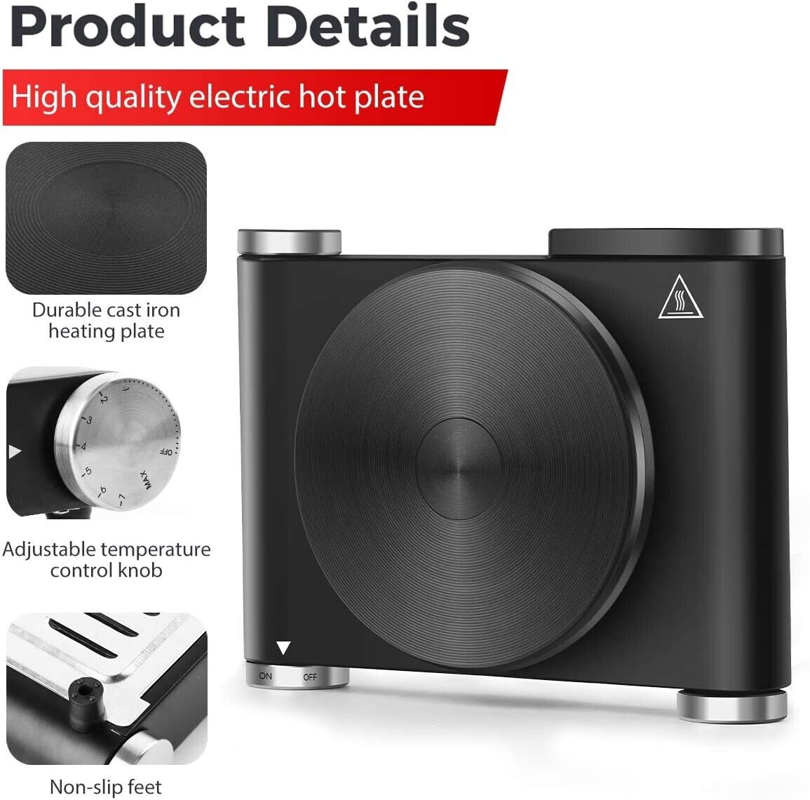 CUSIMAX Electric Hot Plate for Cooking Portable Single Burner 1500W Cast Iron - Fresh Stock Dated February 2026